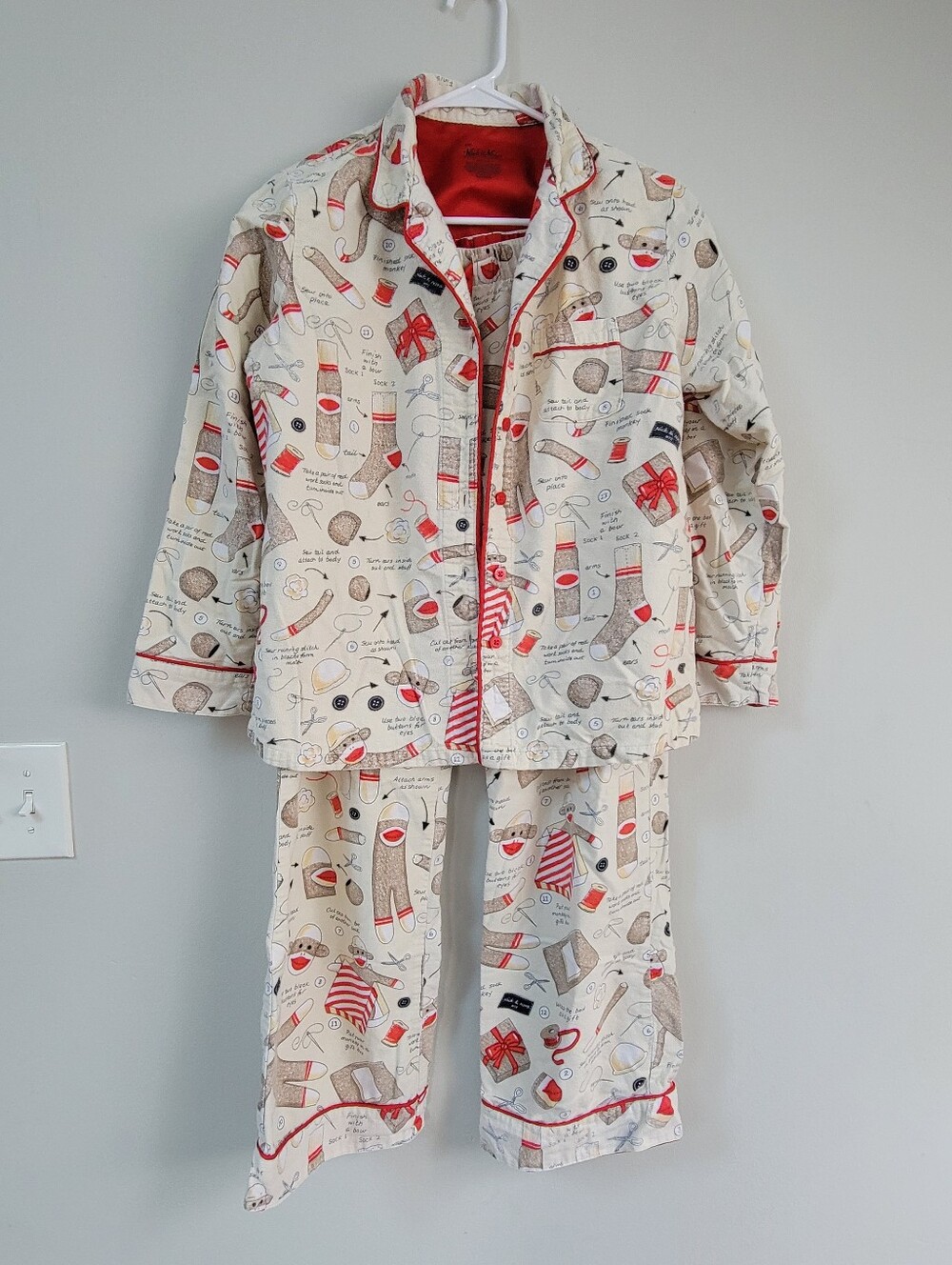 Nick & Nora How To Sew A Sock Monkey Cotton Flannel PJ Set Women Size S